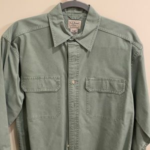 Light green long sleeved button down LL Bean shirt